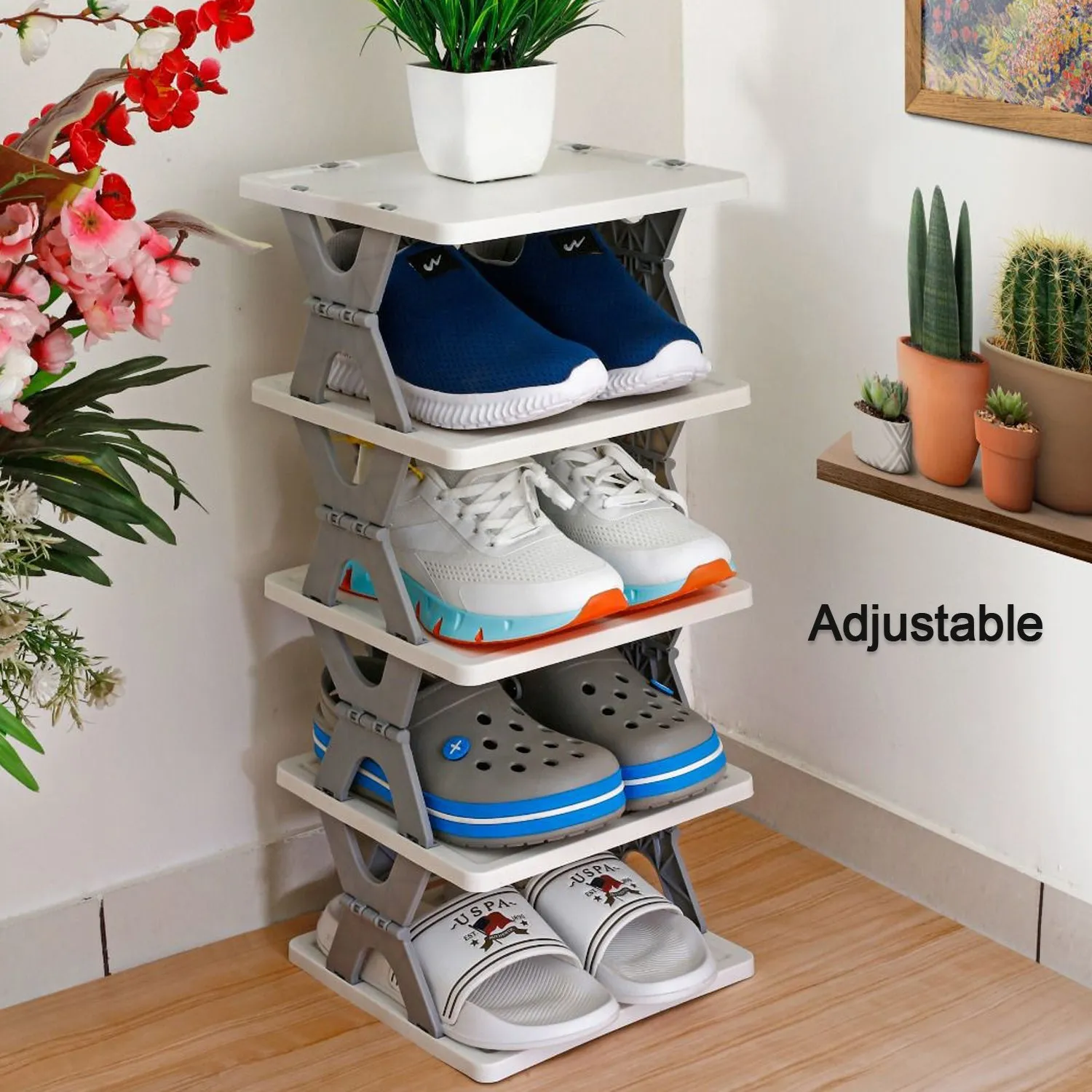 8-Layer Foldable Shoe Rack for Entryway - Heavy Duty Plastic Shoe Organizer