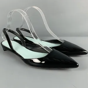 AERA Size 10.5 Black Faux Patent Leather Ankle Strap Flats