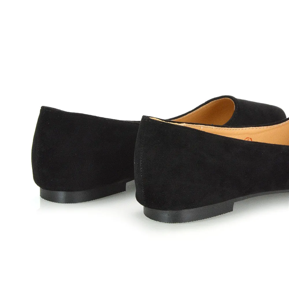 Alessia Flat Pointed Toe Low Heel Slip on Bridal Ballerina Pump Shoes in Black