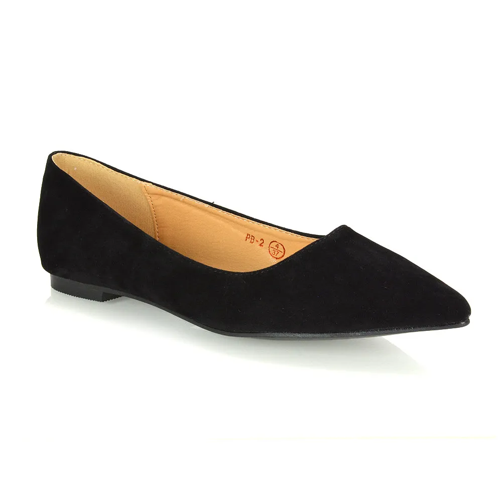 Alessia Flat Pointed Toe Low Heel Slip on Bridal Ballerina Pump Shoes in Black