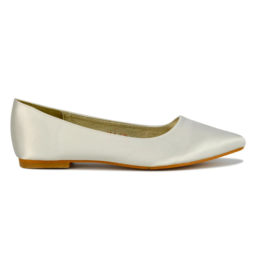 Alessia Flat Pointed Toe Low Heel Slip on Bridal Ballerina Pump Shoes in Black