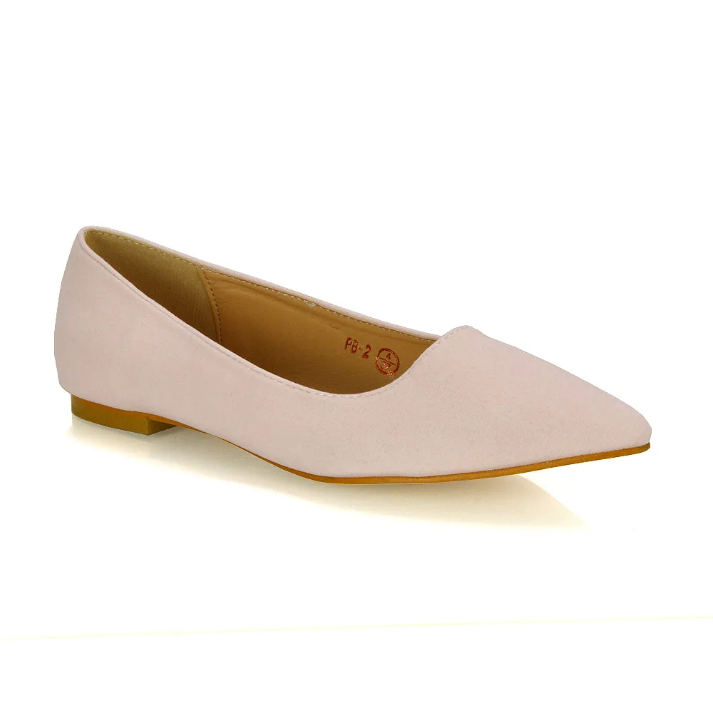 Alessia Flat Pointed Toe Low Heel Slip on Bridal Ballerina Pump Shoes in Black