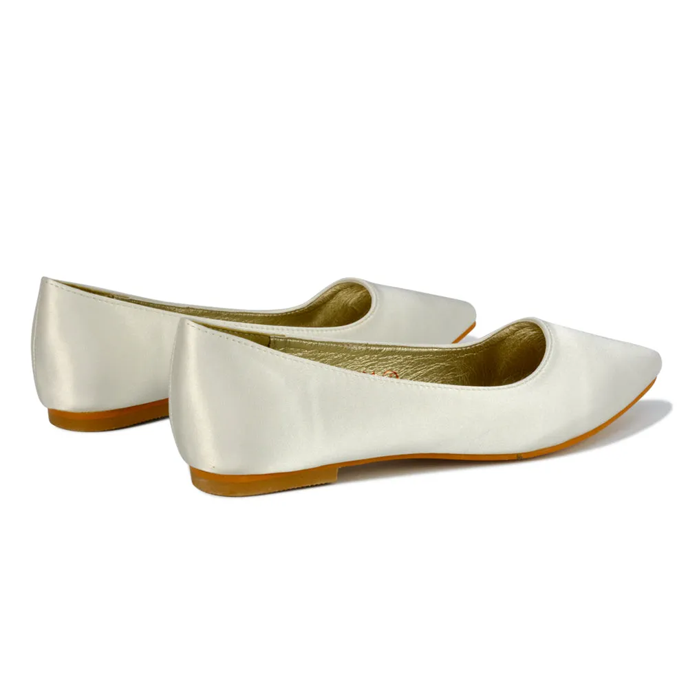 Alessia Flat Pointed Toe Low Heel Slip on Bridal Ballerina Pump Shoes in Black