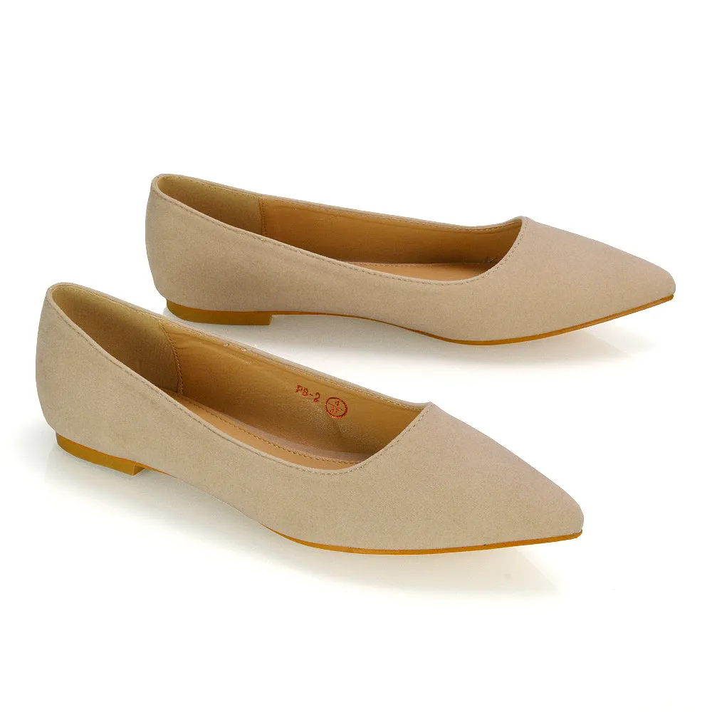 Alessia Flat Pointed Toe Low Heel Slip on Bridal Ballerina Pump Shoes in Black