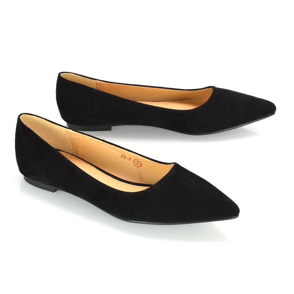 Alessia Flat Pointed Toe Low Heel Slip on Bridal Ballerina Pump Shoes in Black
