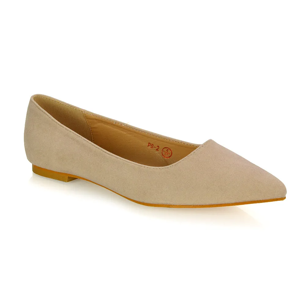 Alessia Flat Pointed Toe Low Heel Slip on Bridal Ballerina Pump Shoes in Black