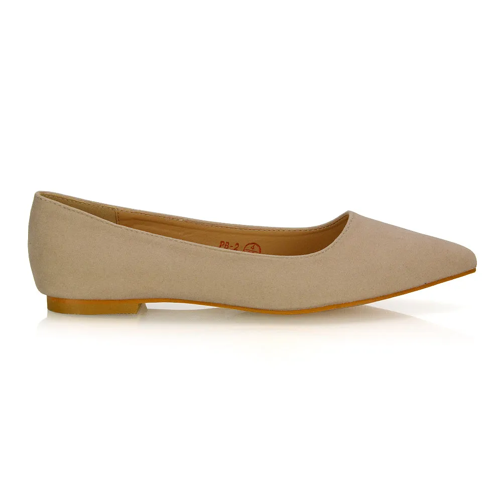 Alessia Flat Pointed Toe Low Heel Slip on Bridal Ballerina Pump Shoes in Black