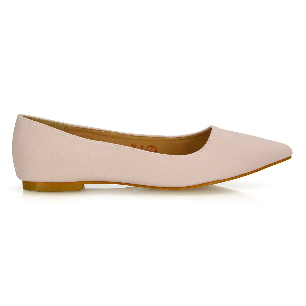 Alessia Flat Pointed Toe Low Heel Slip on Bridal Ballerina Pump Shoes in Black