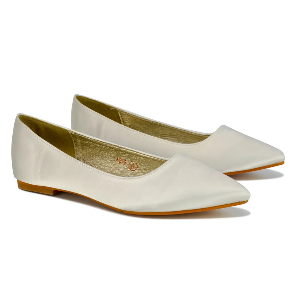 Alessia Flat Pointed Toe Low Heel Slip on Bridal Ballerina Pump Shoes in Black
