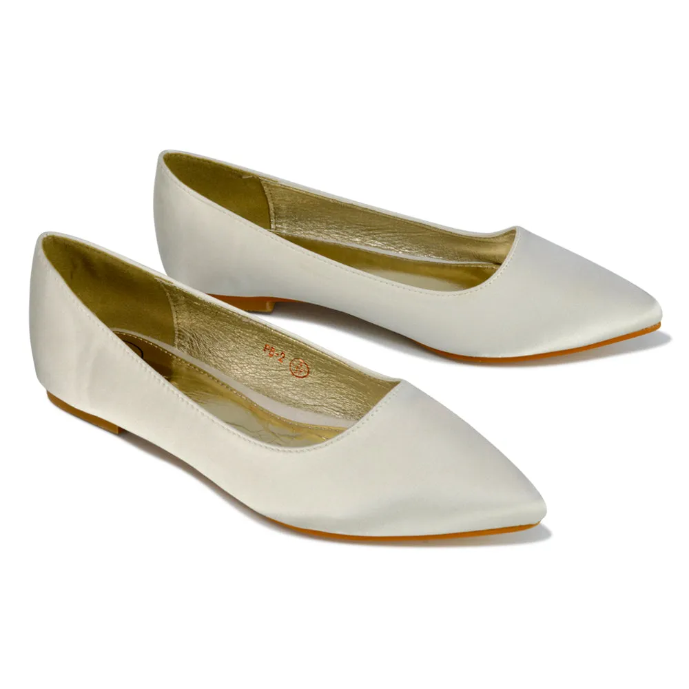 Alessia Flat Pointed Toe Low Heel Slip on Bridal Ballerina Pump Shoes in Black