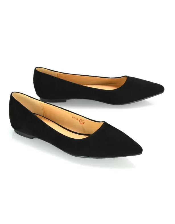 Alessia Flat Pointed Toe Low Heel Slip on Bridal Ballerina Pump Shoes in Black
