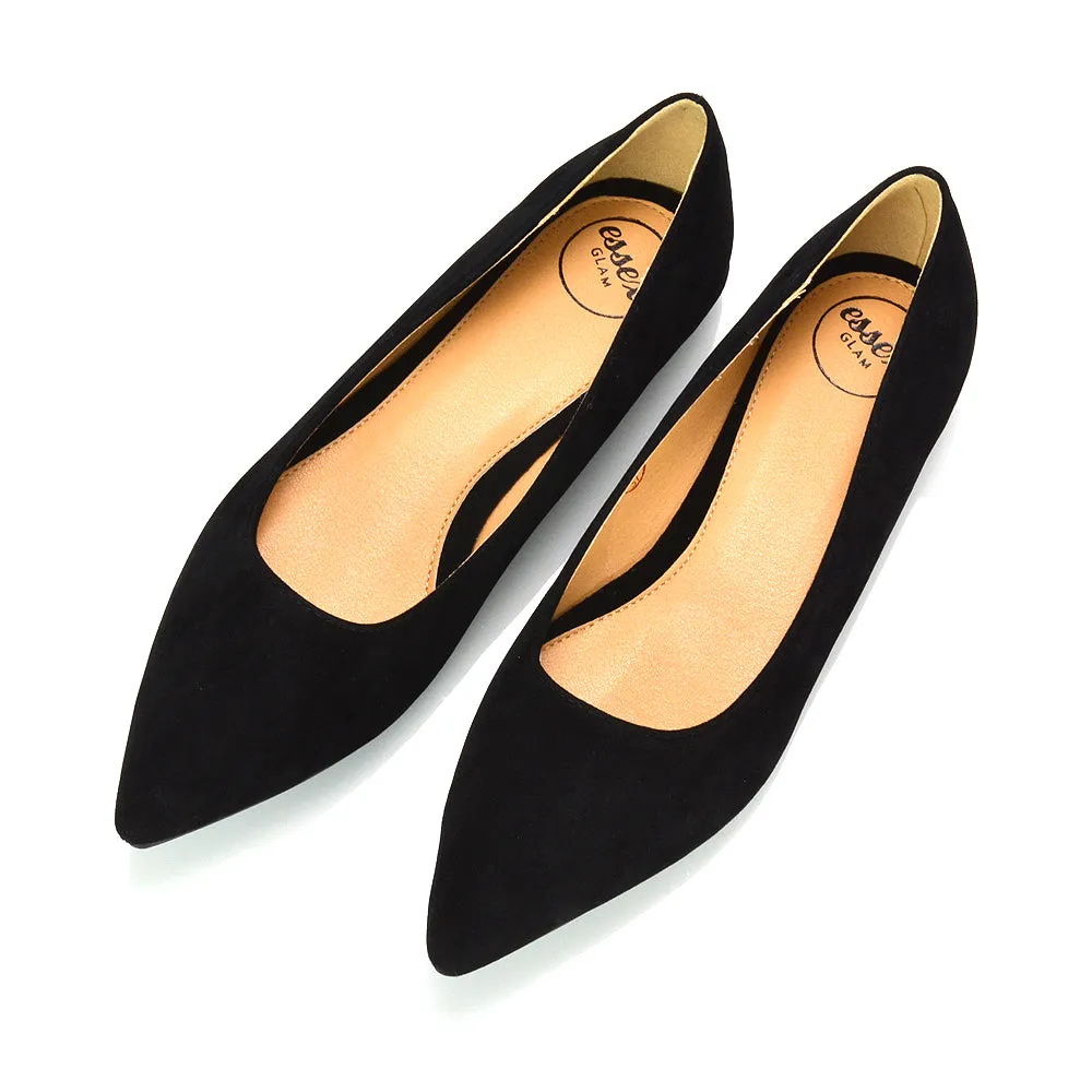 Alessia Flat Pointed Toe Low Heel Slip on Bridal Ballerina Pump Shoes in Black