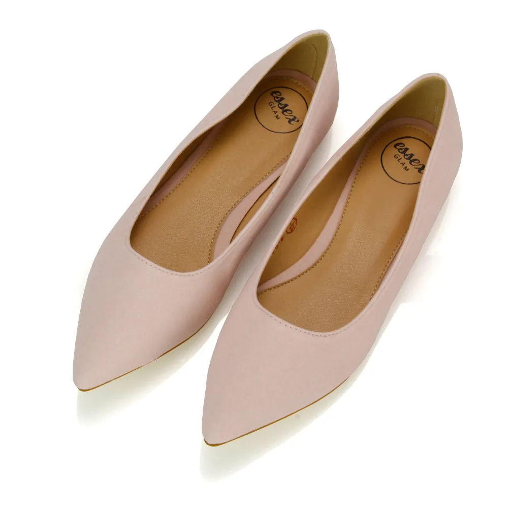 Alessia Flat Pointed Toe Low Heel Slip on Bridal Ballerina Pump Shoes in Black