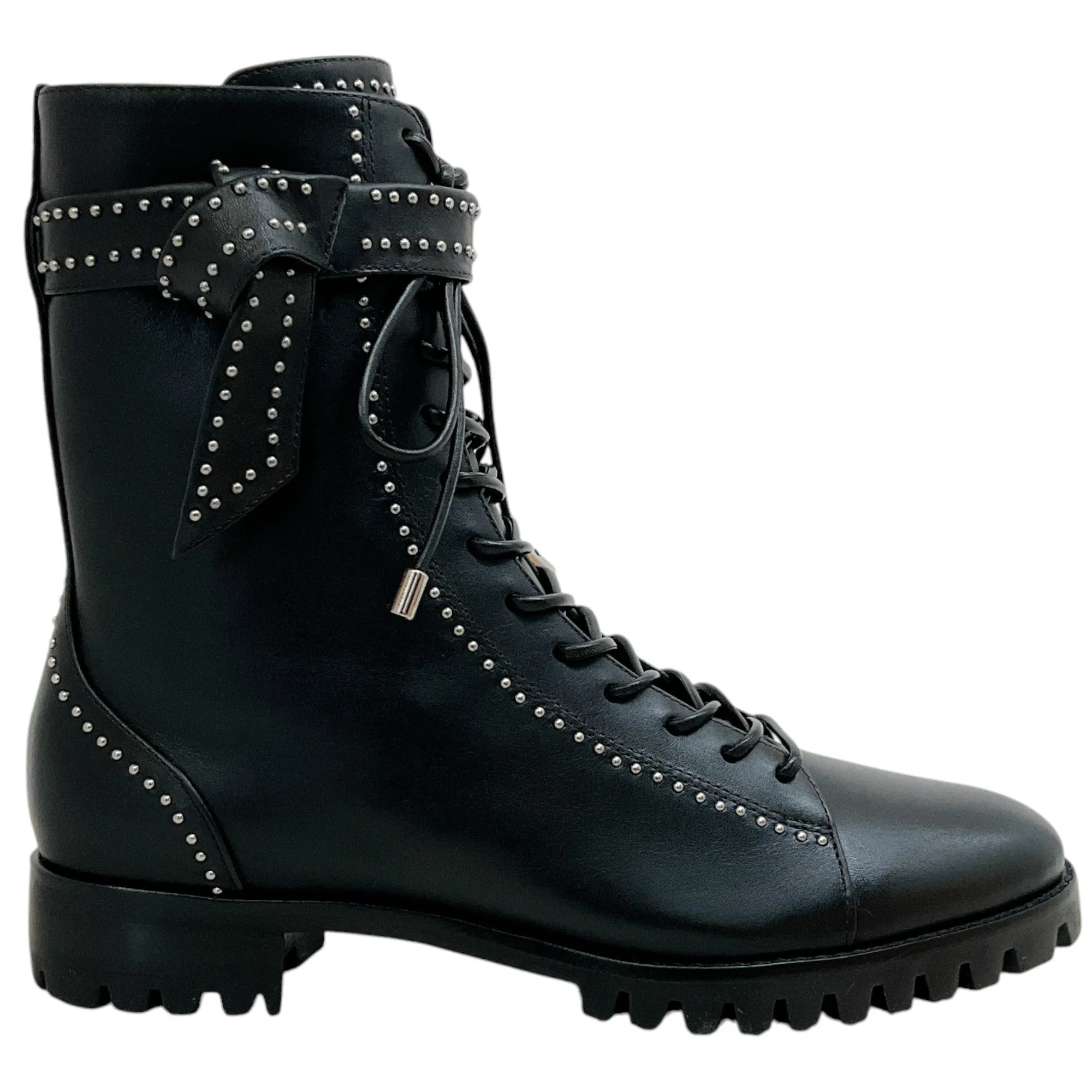 Alexandre Birman Black Studded Lace Up Evelyn Flat Boots