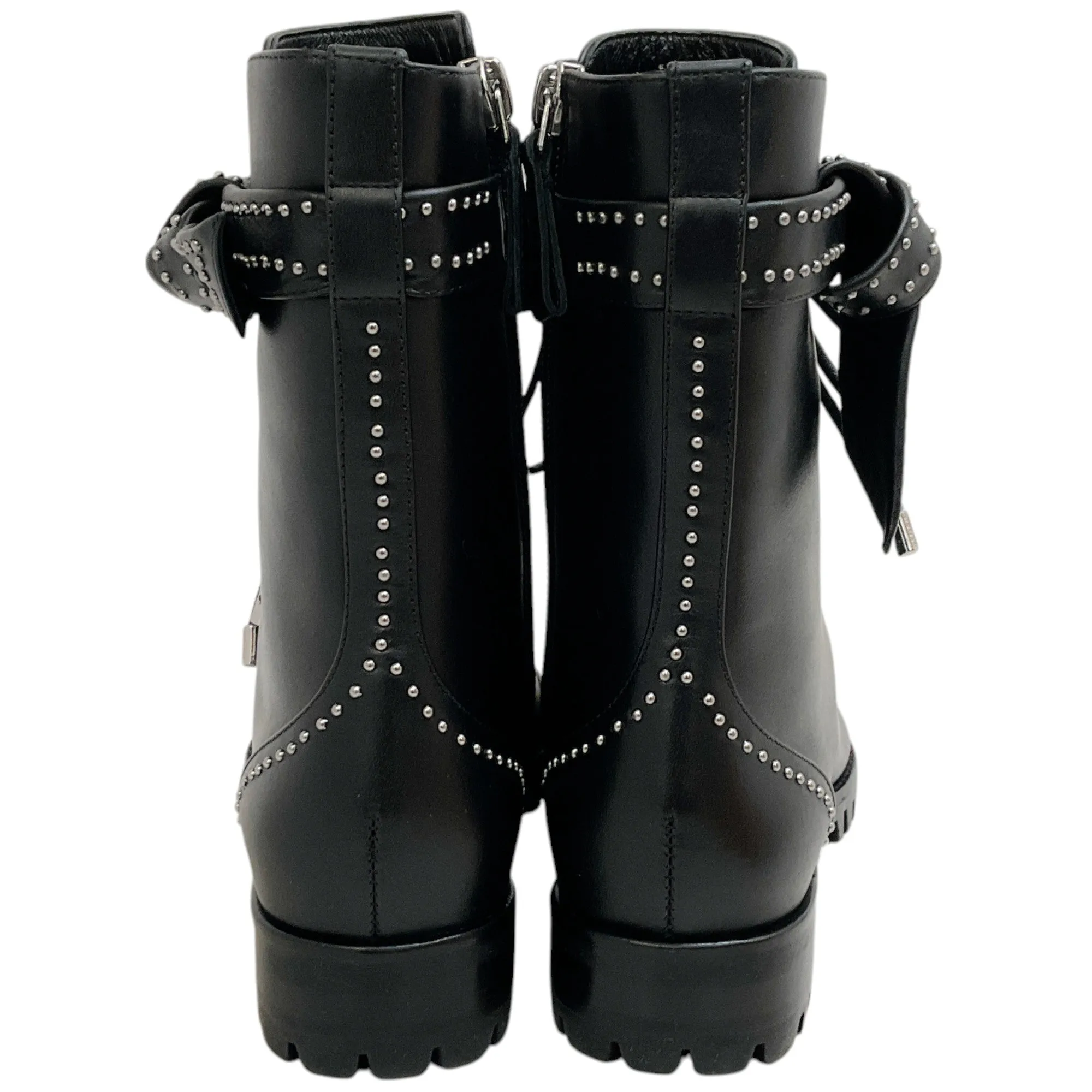 Alexandre Birman Black Studded Lace Up Evelyn Flat Boots