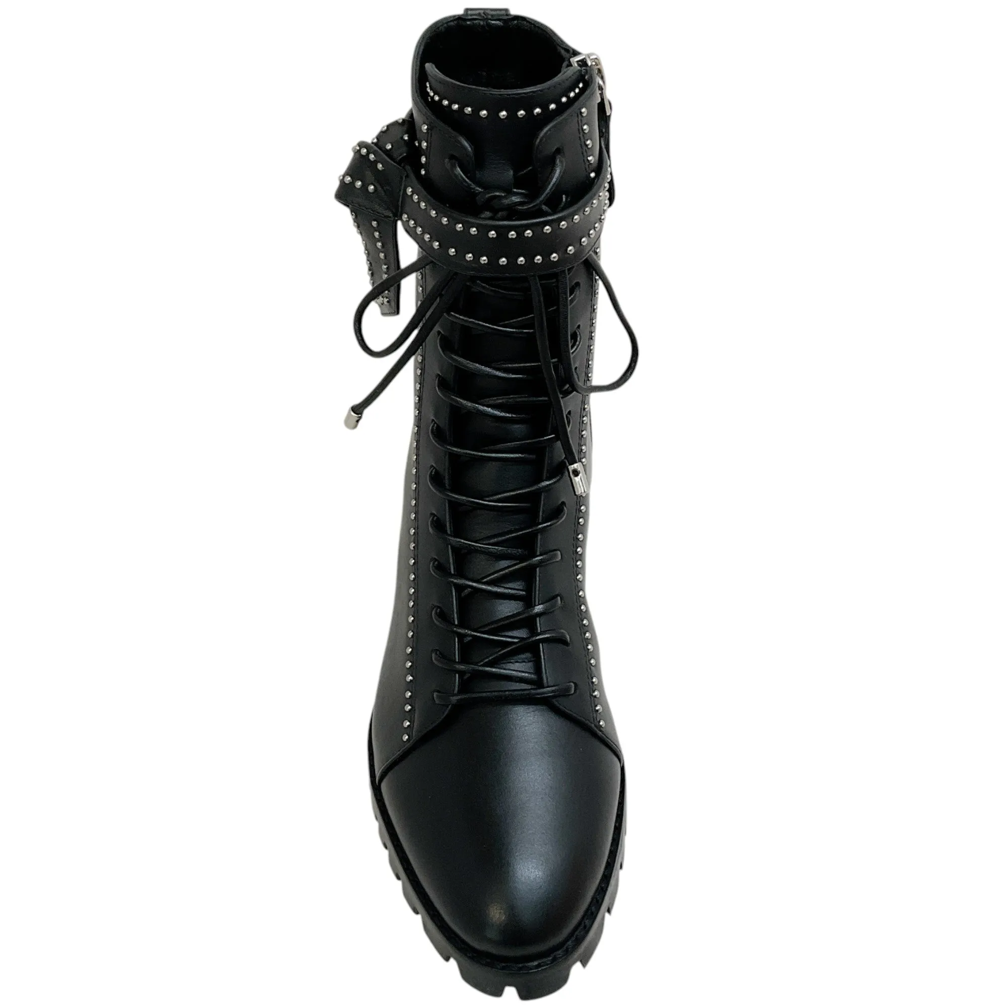 Alexandre Birman Black Studded Lace Up Evelyn Flat Boots