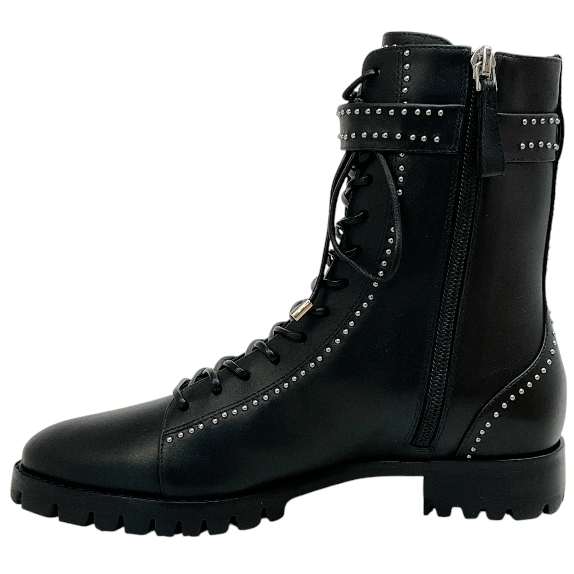 Alexandre Birman Black Studded Lace Up Evelyn Flat Boots