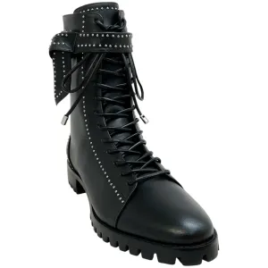 Alexandre Birman Black Studded Lace Up Evelyn Flat Boots