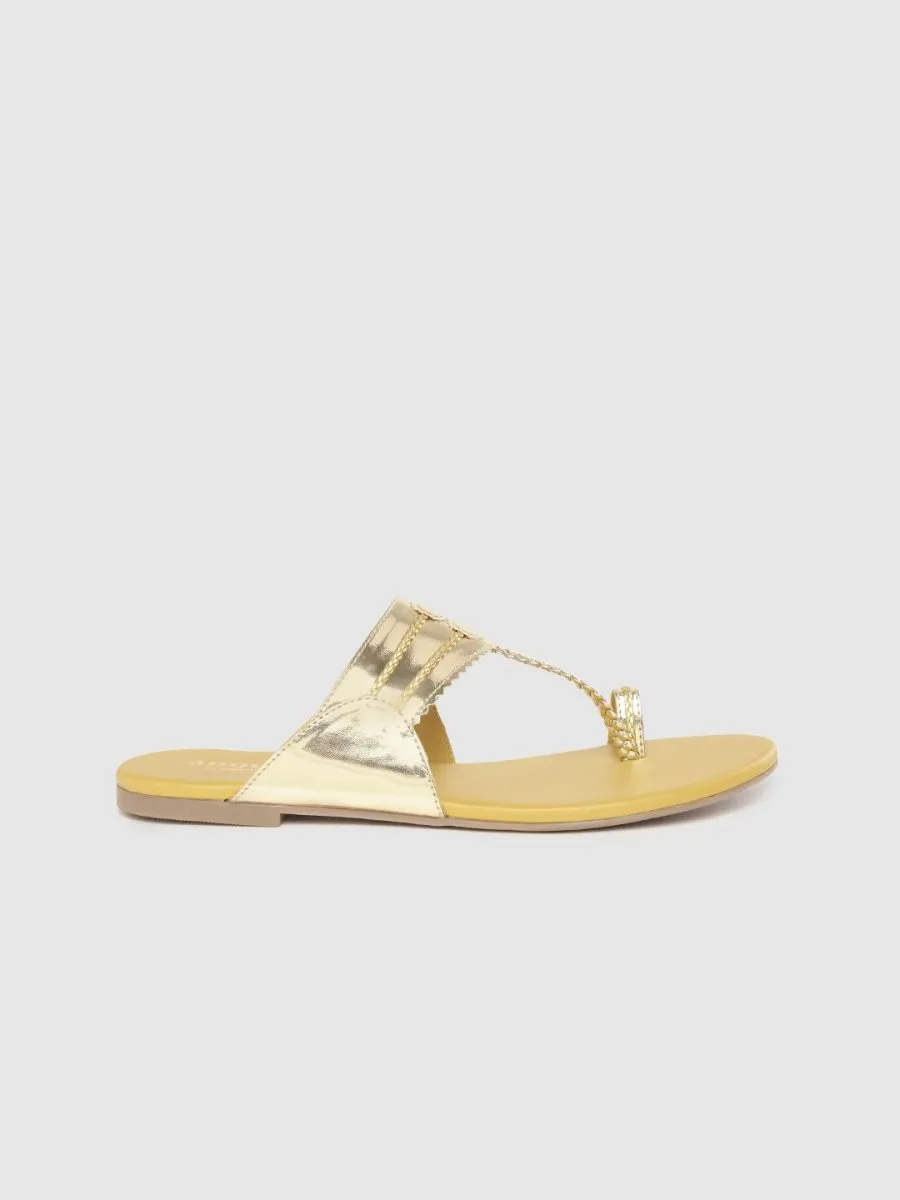 Anouk Women Gold-Toned Braided One Toe Flats