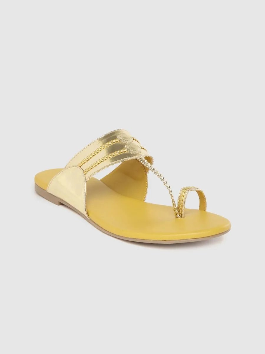 Anouk Women Gold-Toned Braided One Toe Flats
