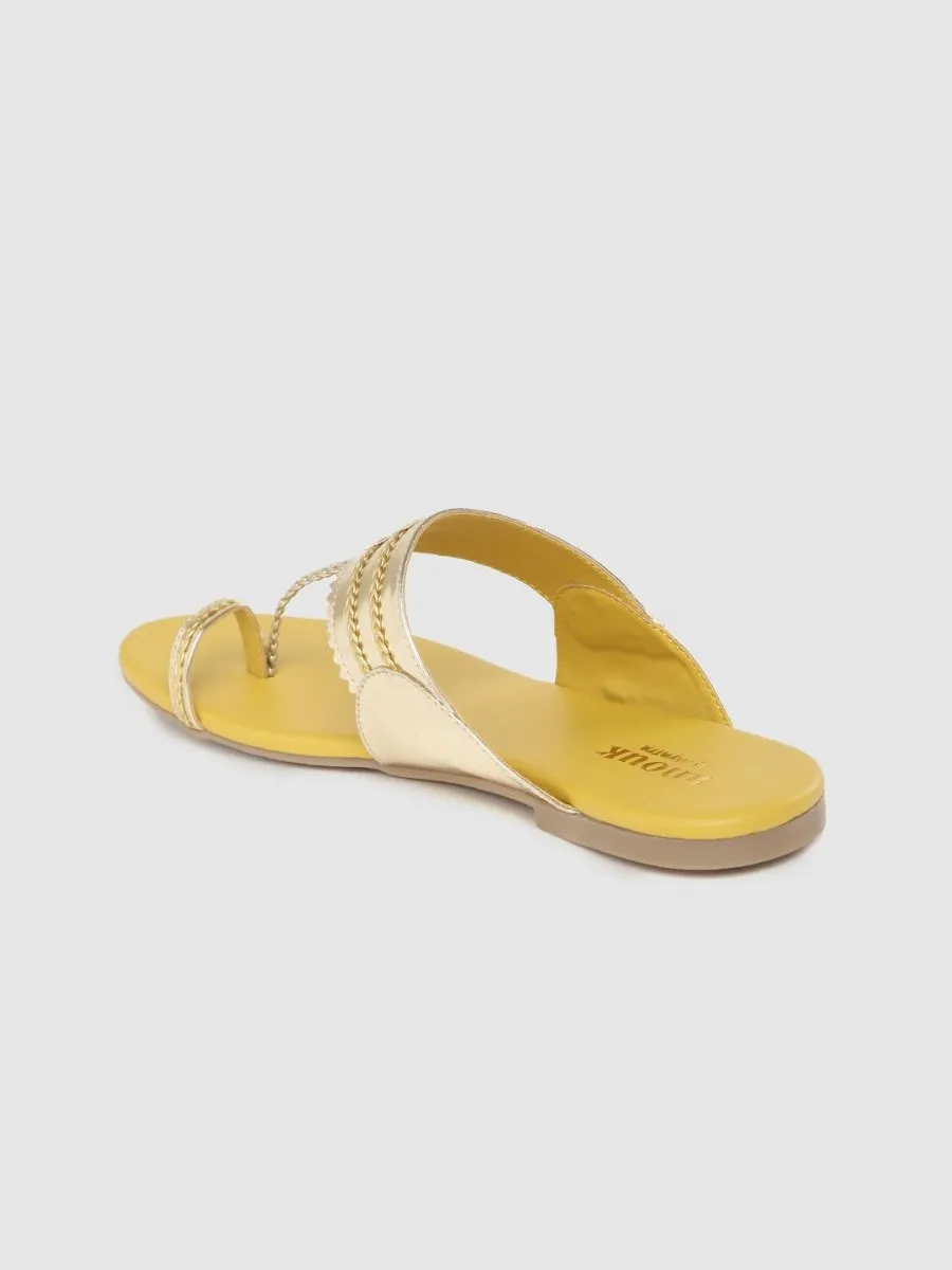 Anouk Women Gold-Toned Braided One Toe Flats
