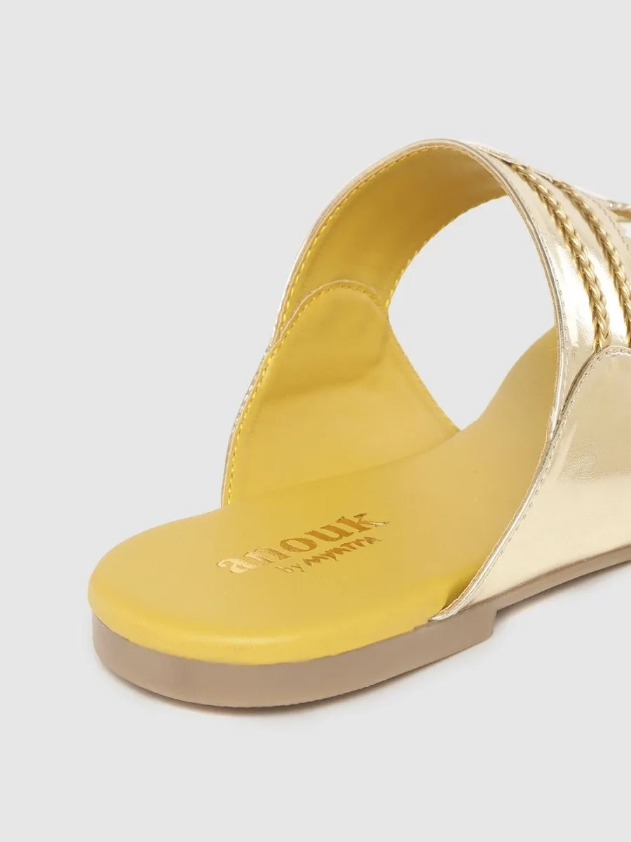 Anouk Women Gold-Toned Braided One Toe Flats