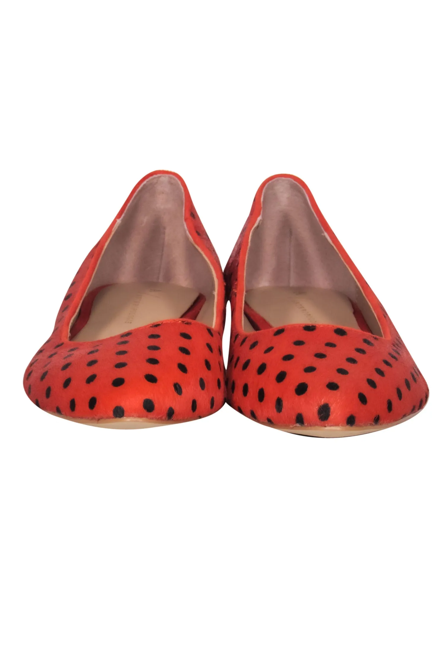 Anthropologie - Orange & Black Polka Dot Calf Hair Flats Sz 7.5