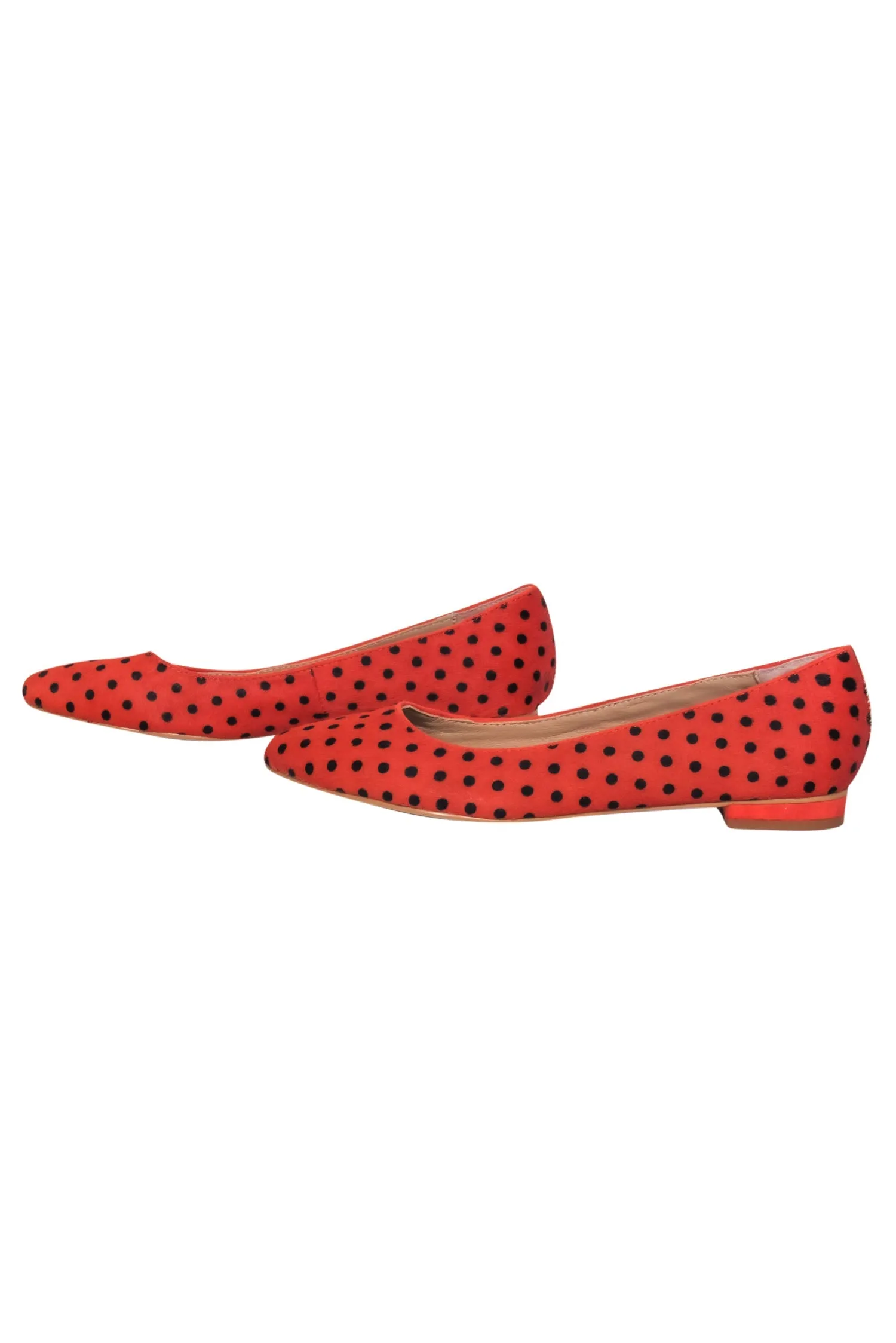 Anthropologie - Orange & Black Polka Dot Calf Hair Flats Sz 7.5