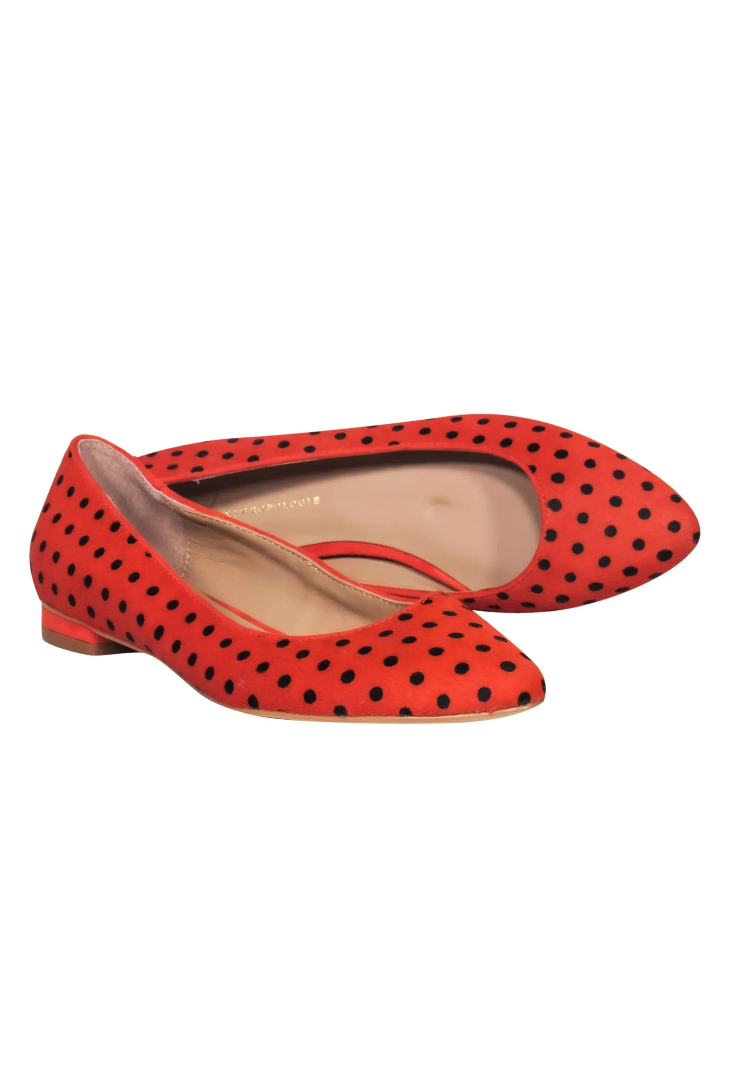 Anthropologie - Orange & Black Polka Dot Calf Hair Flats Sz 7.5