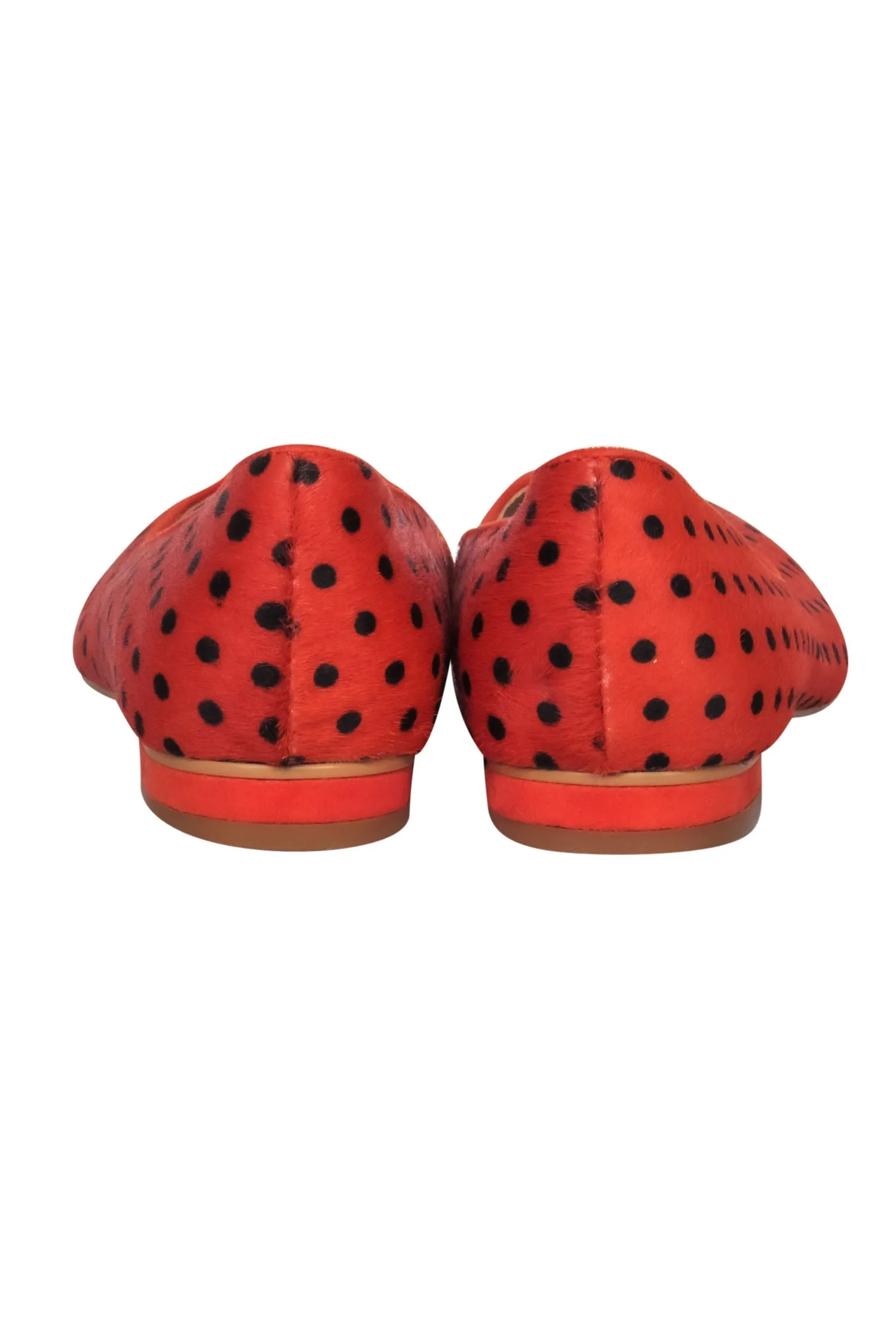 Anthropologie - Orange & Black Polka Dot Calf Hair Flats Sz 7.5