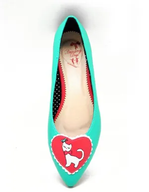 Aqua Kitty Heart Pointed Toe Flats Shoes