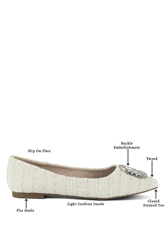 Aria Jewel Buckle Tweed Flats