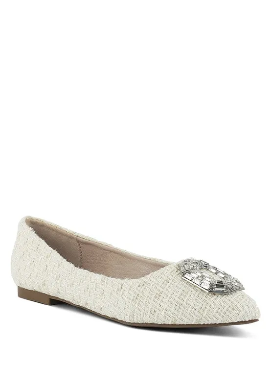 Aria Jewel Buckle Tweed Flats