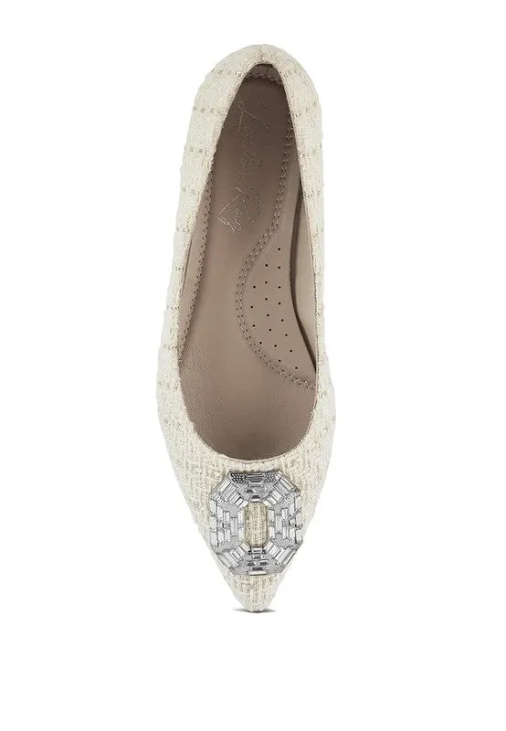 Aria Jewel Buckle Tweed Flats