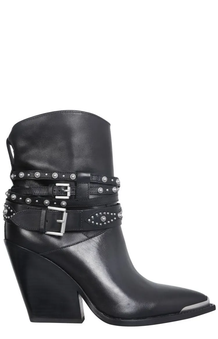 Ash Studded Buckled Booties