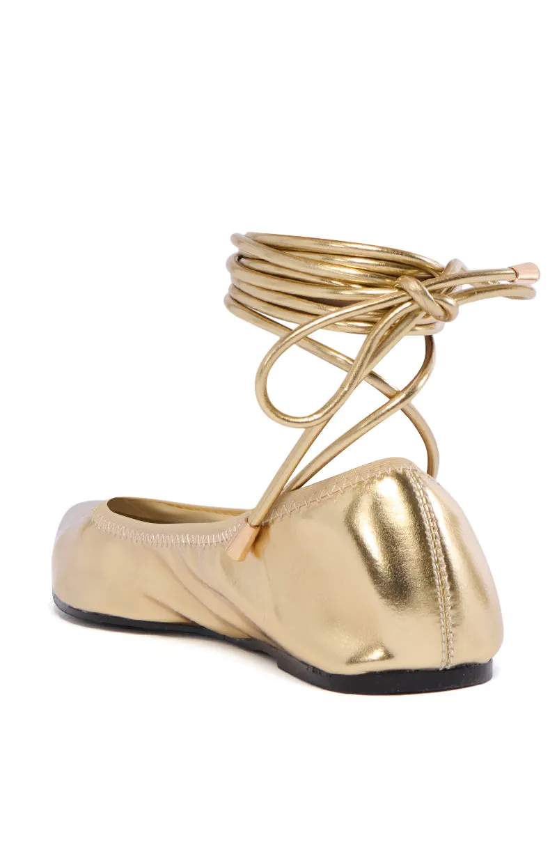 AZALEA WANG CACIO GOLD LACE UP BALLET FLAT