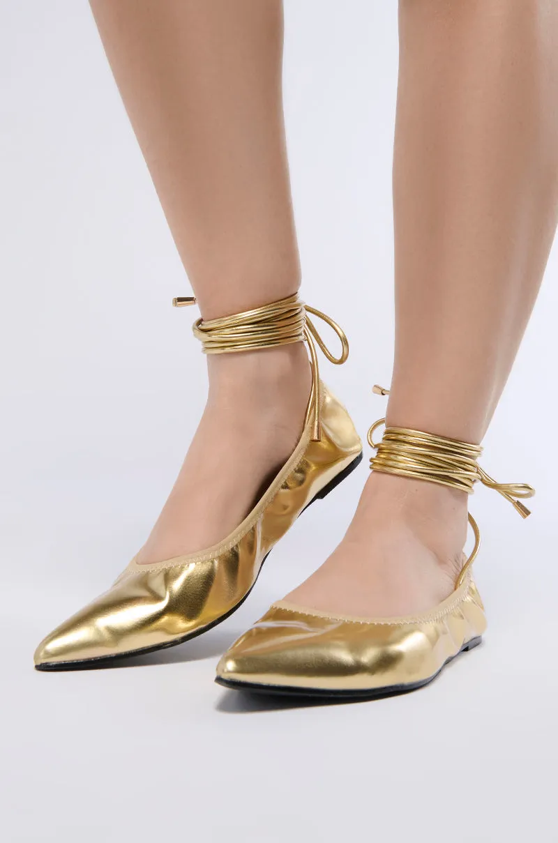 AZALEA WANG CACIO GOLD LACE UP BALLET FLAT