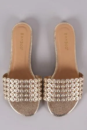 Bamboo Cracked Metallic Dome Studded Flat Slide Sandal