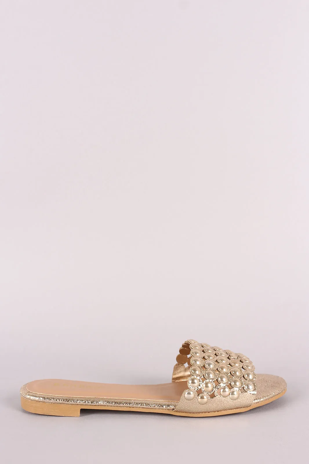 Bamboo Cracked Metallic Dome Studded Flat Slide Sandal
