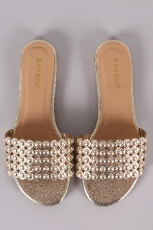 Bamboo Cracked Metallic Dome Studded Flat Slide Sandal