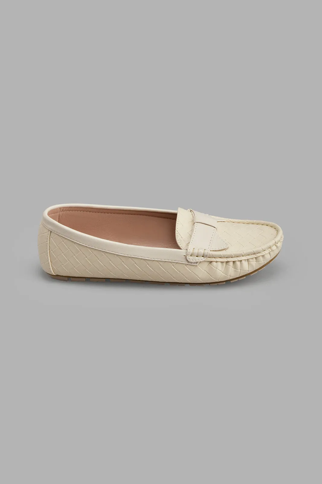 Beige Woven Moccasin