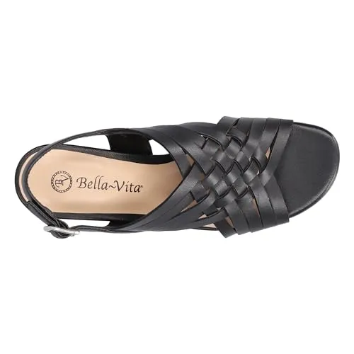 Bella Vita Women's Seble Wedge Sandal, Black Leather, 7 Wide