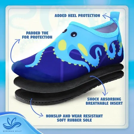 Bergman Kelly Water Shoes for Toddlers / Boys & Girls / Athletic Water Socks for Water Play Activities Pool Beach Puddles (US Company), Blue Octopus, 8-9