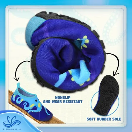 Bergman Kelly Water Shoes for Toddlers / Boys & Girls / Athletic Water Socks for Water Play Activities Pool Beach Puddles (US Company), Blue Octopus, 8-9