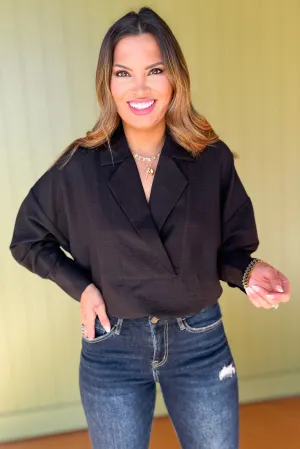 Black Woven Collared Long Sleeve Top *FINAL SALE*
