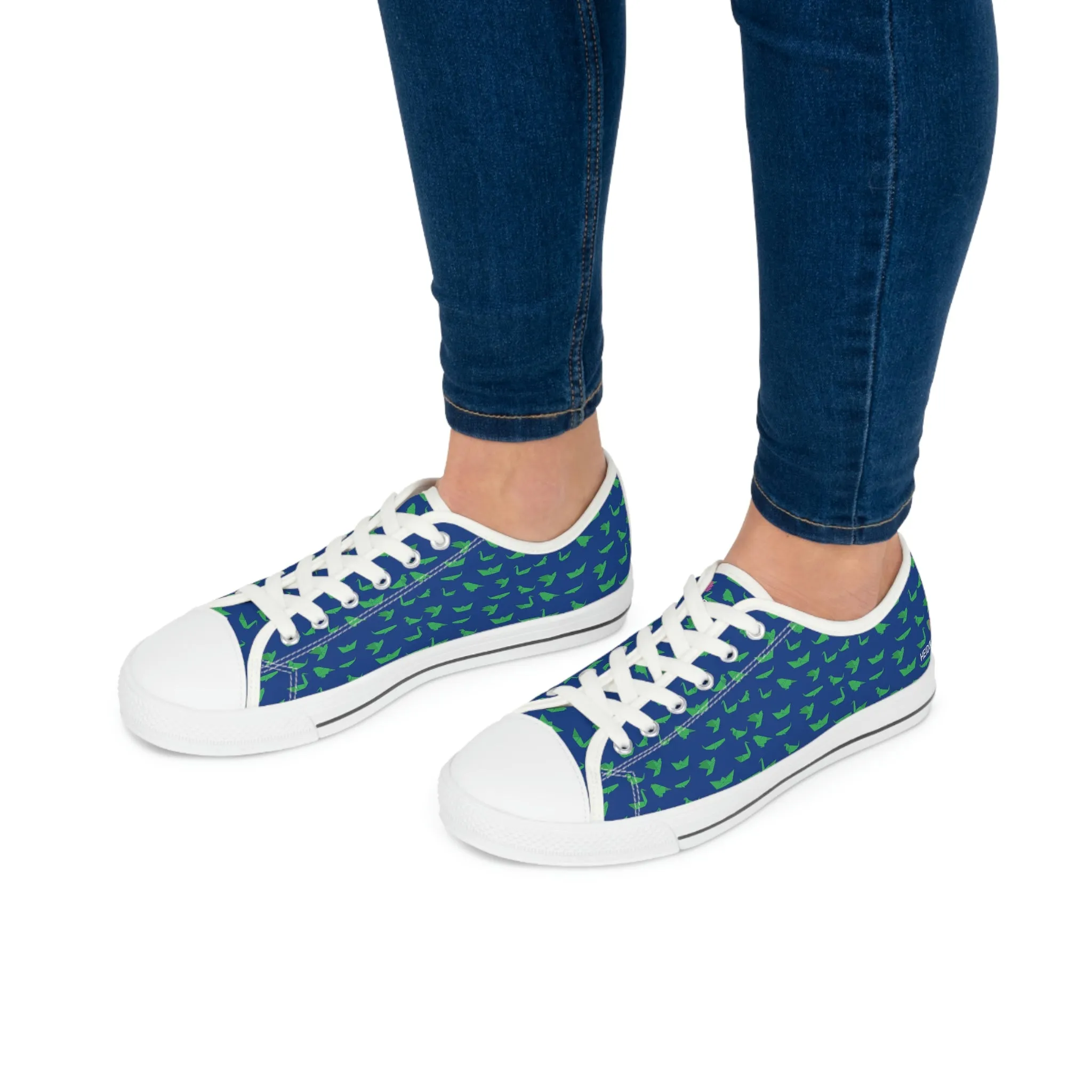 Blue Green Cranes Ladies' Sneakers, Women's Low Top Sneakers Best Quality Women's Canvas Sneakers (US Size: 5.5-12)