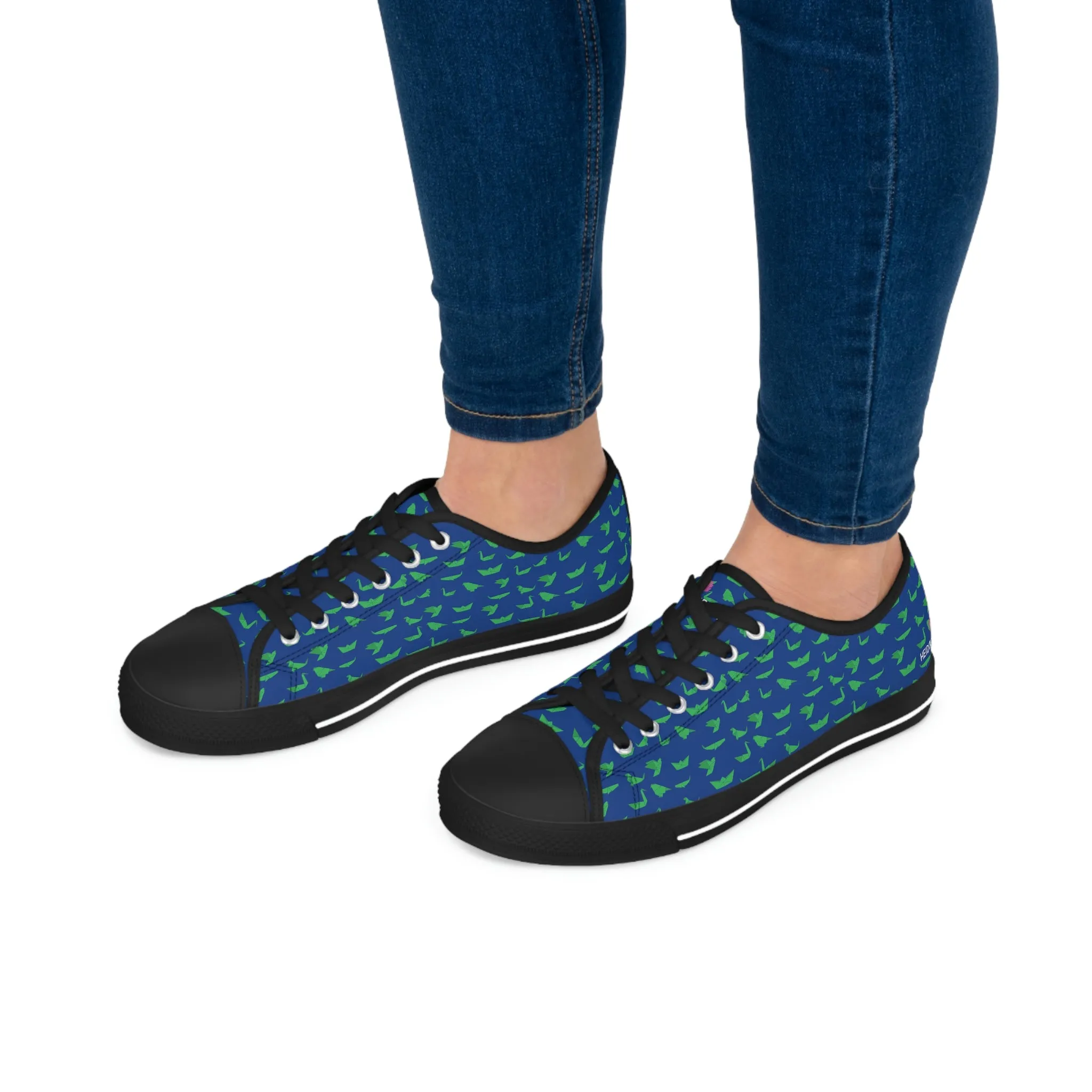 Blue Green Cranes Ladies' Sneakers, Women's Low Top Sneakers Best Quality Women's Canvas Sneakers (US Size: 5.5-12)