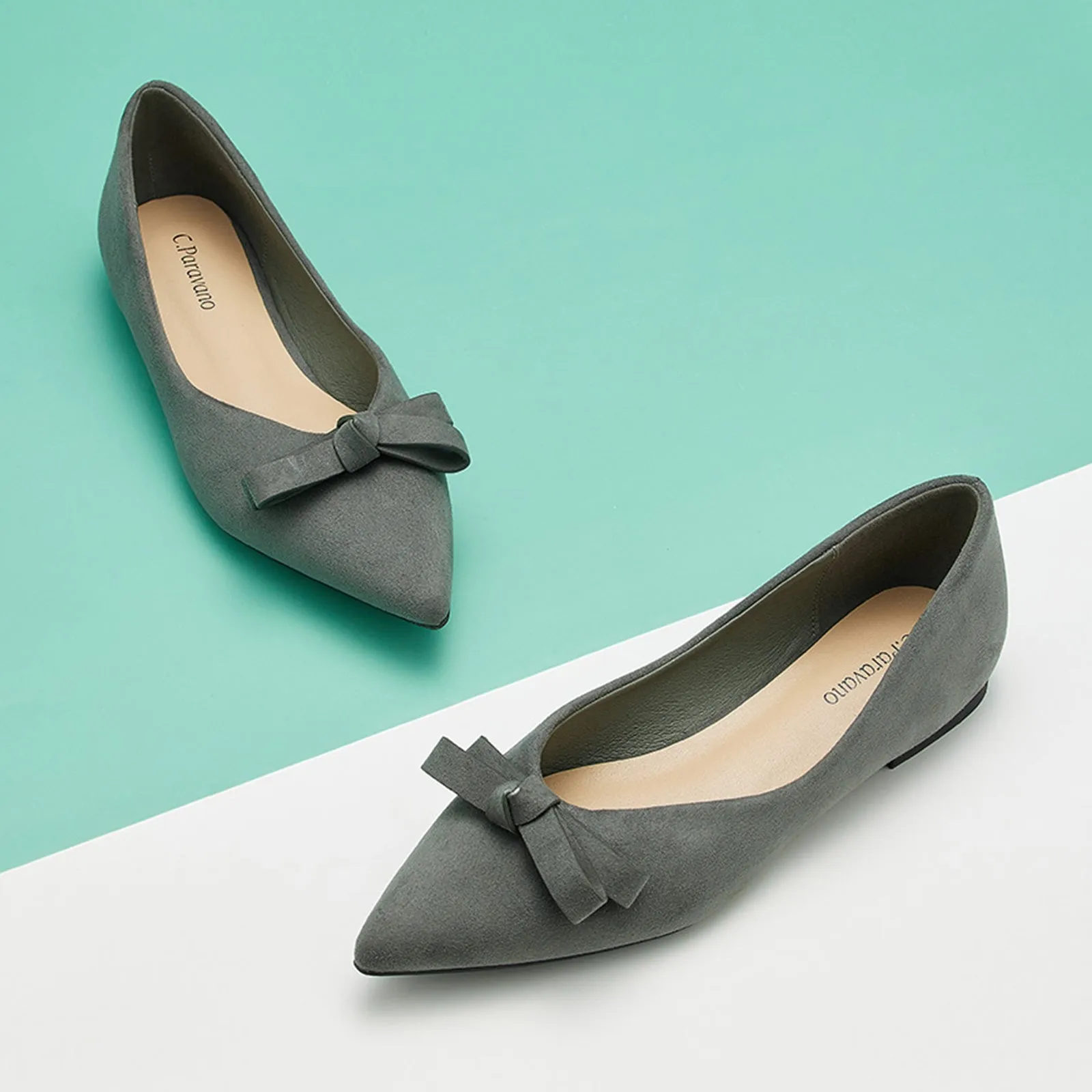 Bowknot Suede Flats (Aida) Haze Blue
