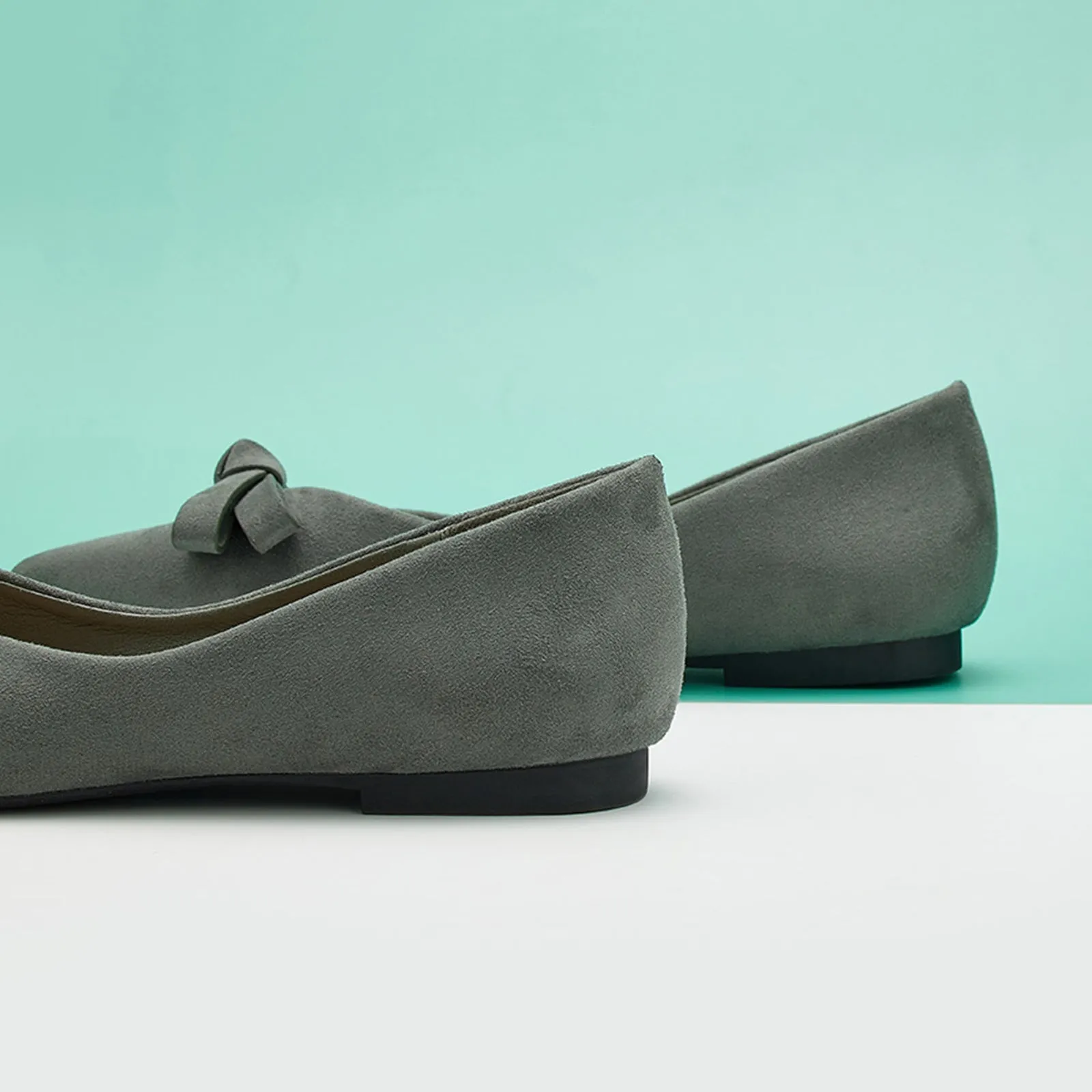 Bowknot Suede Flats (Aida) Haze Blue