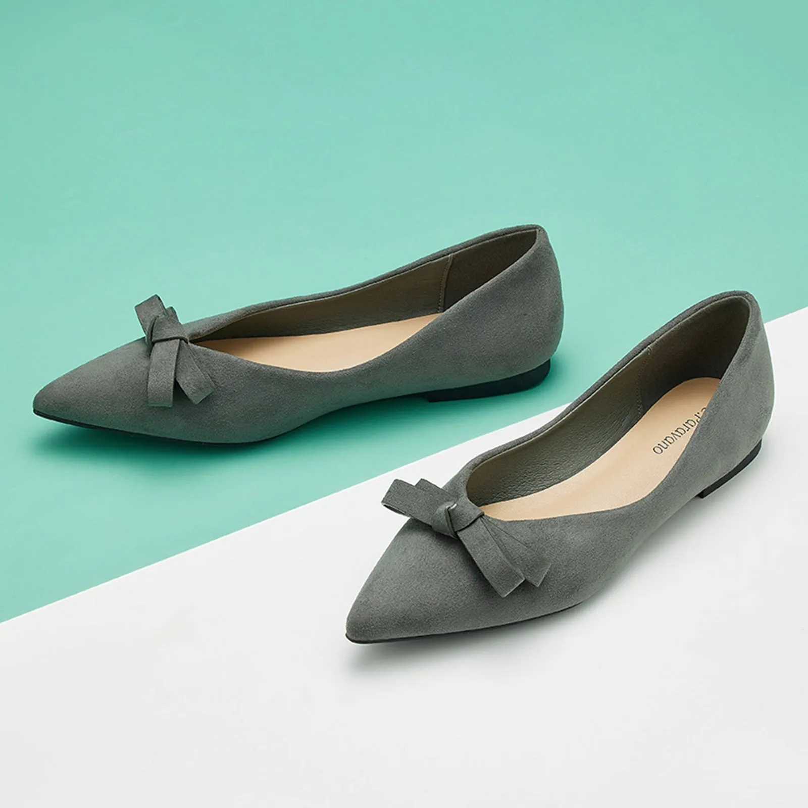 Bowknot Suede Flats (Aida) Haze Blue